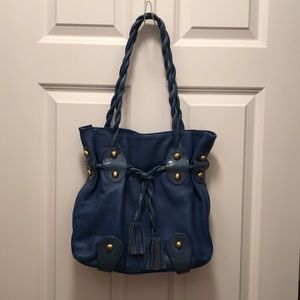 Matching set-Two-tone leather handbag with wallet